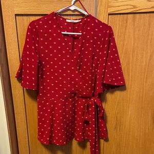 Miami Red Heart Pattern Wrap Blouse